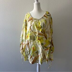 H&M Green and Yellow Leaf Print Blouse